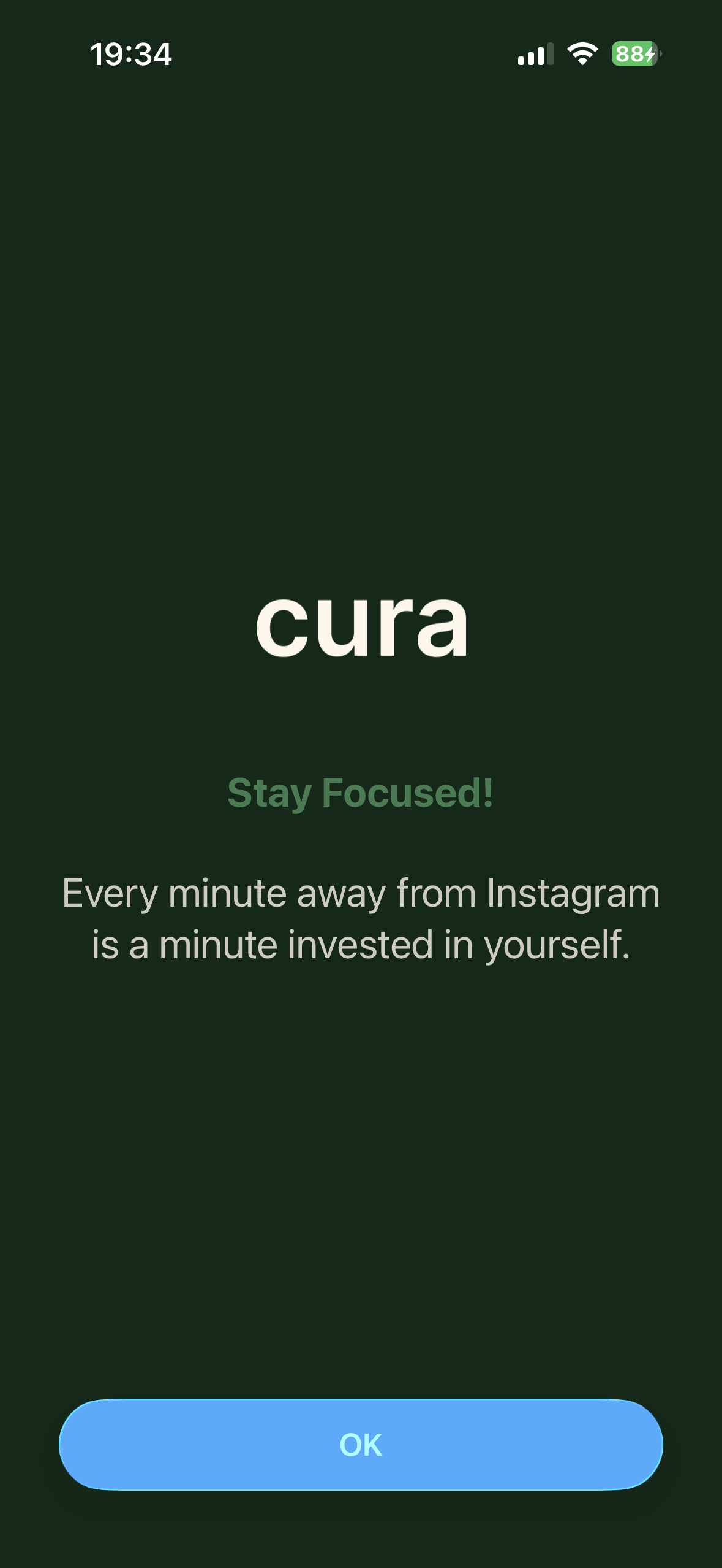 Instagram blocked by cura, showing cura's block screen